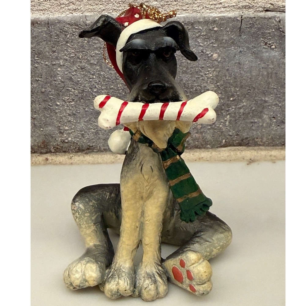 Schnauzer Christmas Ornament Santa Hat Scarf Candy Cane Bone Resin Figurine